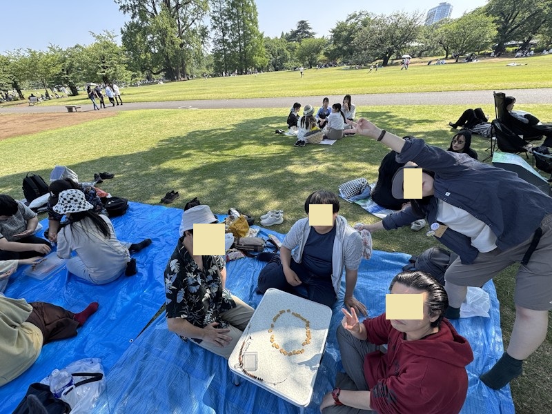 新宿御苑でごいたを遊んでいる様子
